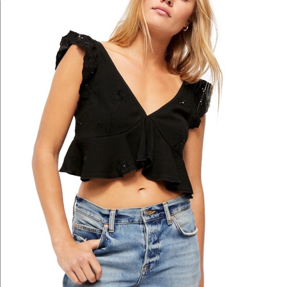 Free People Hard To Handle Brami Black Boho Top